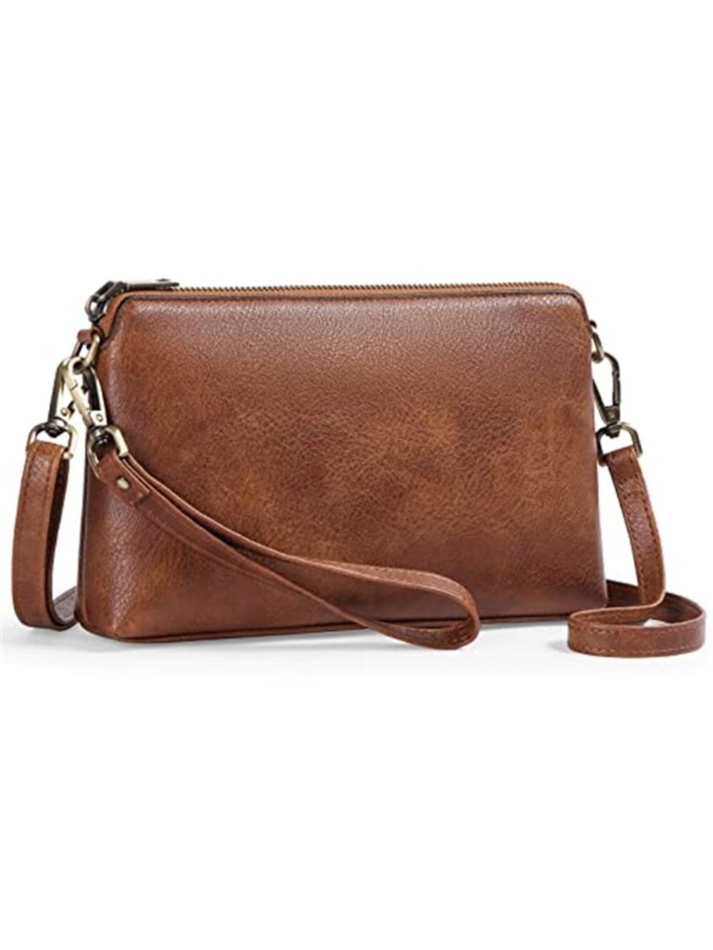 Light Brown Leather Crossbody Bag Women RFID Wristlet Shoulder Purse Clutch